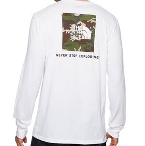 The North Face Men's White Long Sleeve Camo Graphic Shirt Size S